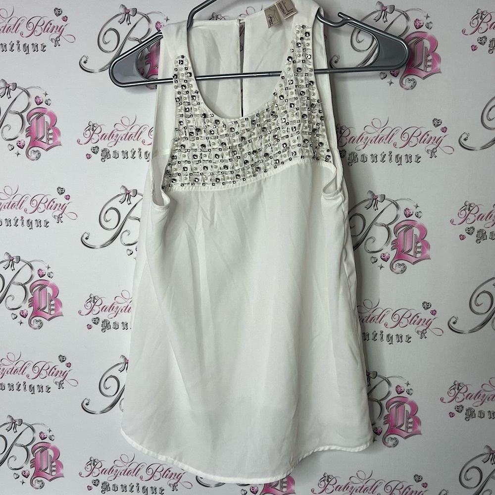 Forever 21 tank top beaded embroidered White Embellished Tank Top